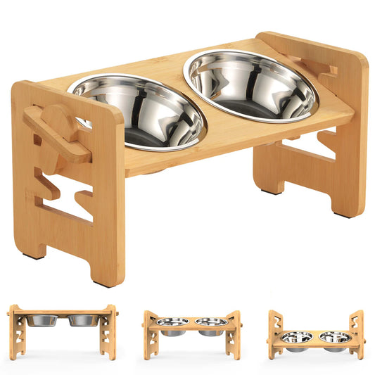 Elevated Dog Bowls Bamboo adjustable