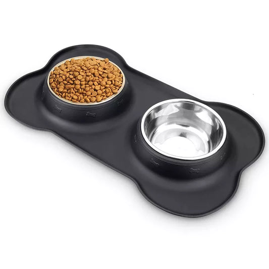 Antislip Double Pet Bowl With Silicone Mat